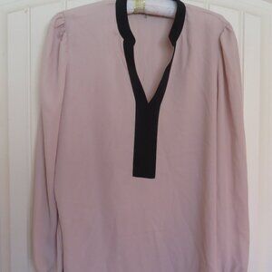 Anne KLEIN Cream with Black Trim Sheer Blouse Medium (K451)